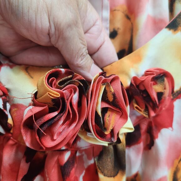 Sere Nade Floral Career Feminine Asymmetrical Blouse Size 2X Rosette Flowy - Picture 7 of 14